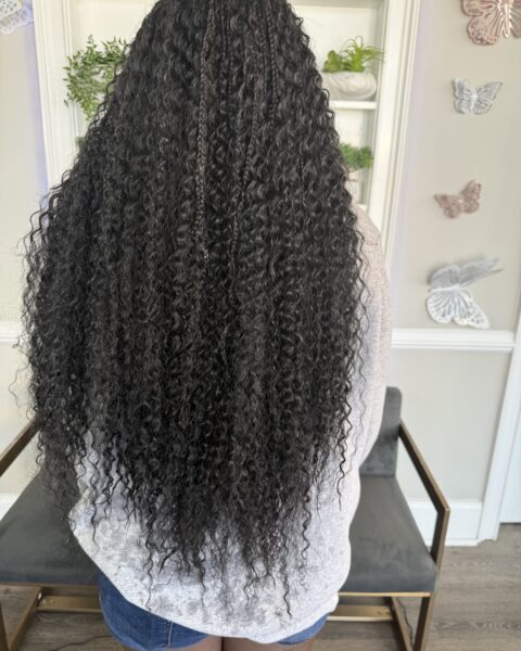 Butt Length Boho Braids – extra-long boho braids with curly ends, Afro Luxe Braiding Bar, Laurel MD