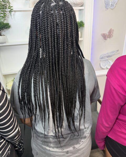 Medium Midback Box Braids – long medium box braids at mid-back length, Afro Luxe Braiding Bar, Laurel MD