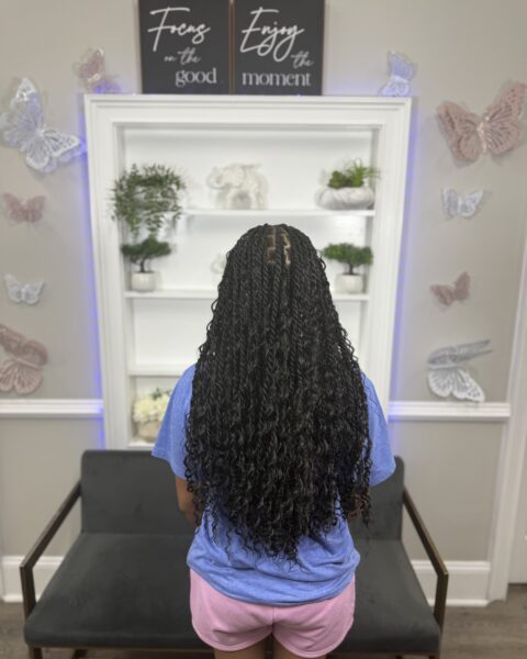 Passion Twist – long passion twists with soft curly ends, Afro Luxe Braiding Bar, Laurel MD