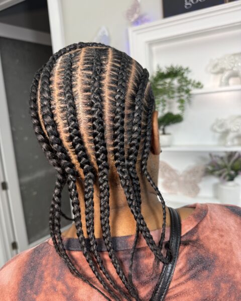 Stitch Braids – precision stitch cornrows with crisp parts, Afro Luxe Braiding Bar, Laurel MD