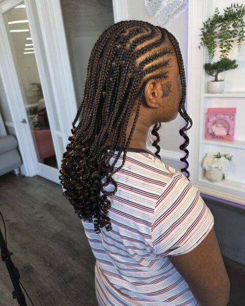 Tribal Braids – stylish tribal braids with curly ends, Afro Luxe Braiding Bar, Laurel MD